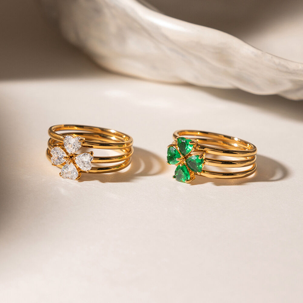 Anello da donna Simple Clover in acciaio inossidabile color oro impermeabile con zirconi. 2
