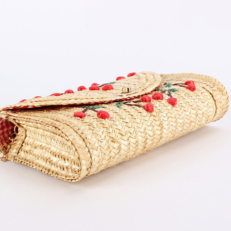 Vacation Style Woven Cherry Straw Women's Square Bag h5Picture4