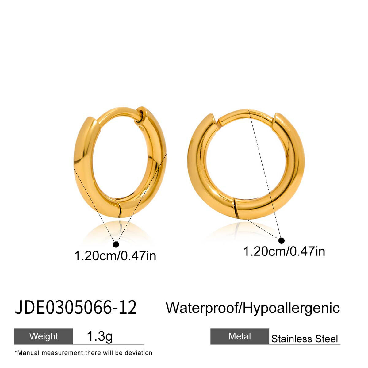 Simple Circle Stainless Steel Waterproof Gold Color Rhinestone Women's Hoop Earrings 