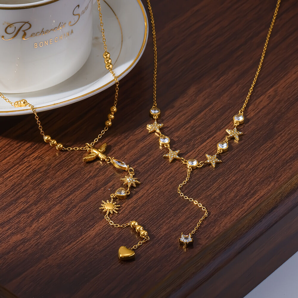 Luxurious Elegant  Star Chain Stainless Steel Waterproof  Gold Color  Zircon Women's Pendant Necklaces 2
