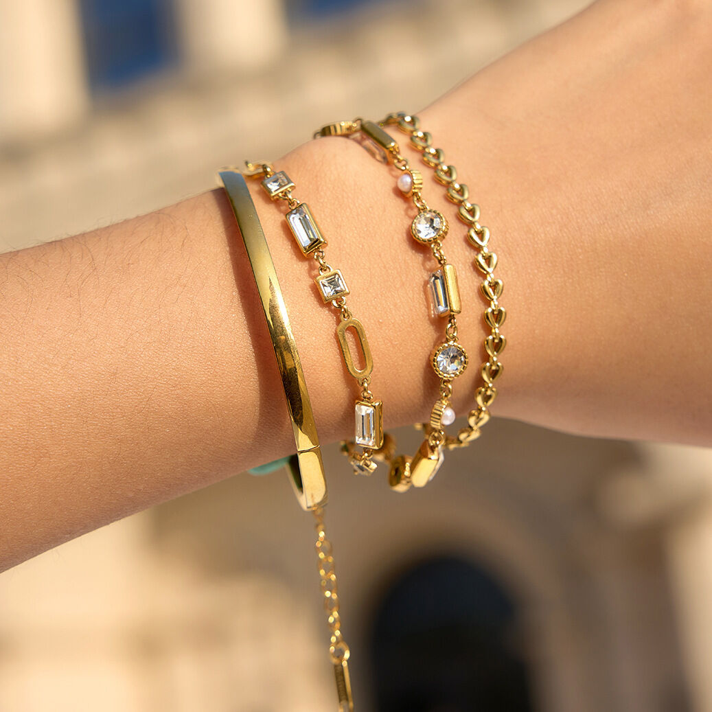 Wasserdichtes Edelstahl-Armband mit Zirkonia-Perlen in Goldfarbe für Damen 2