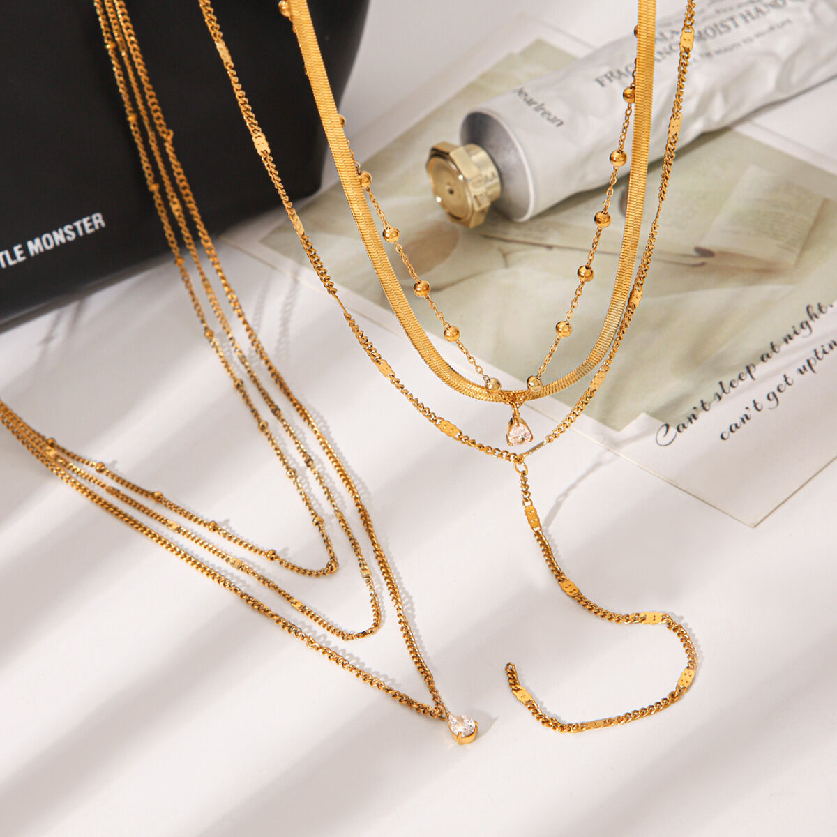 Simple  Daily Chain Stainless Steel Waterproof   Gold Color  Zircon Women's Layered Necklaces Picture7