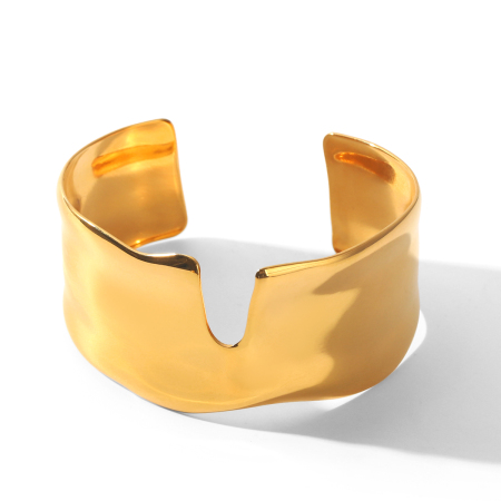 Bracciale da donna semplice, minimalista, a forma di ellisse, in acciaio inossidabile impermeabile color oro.