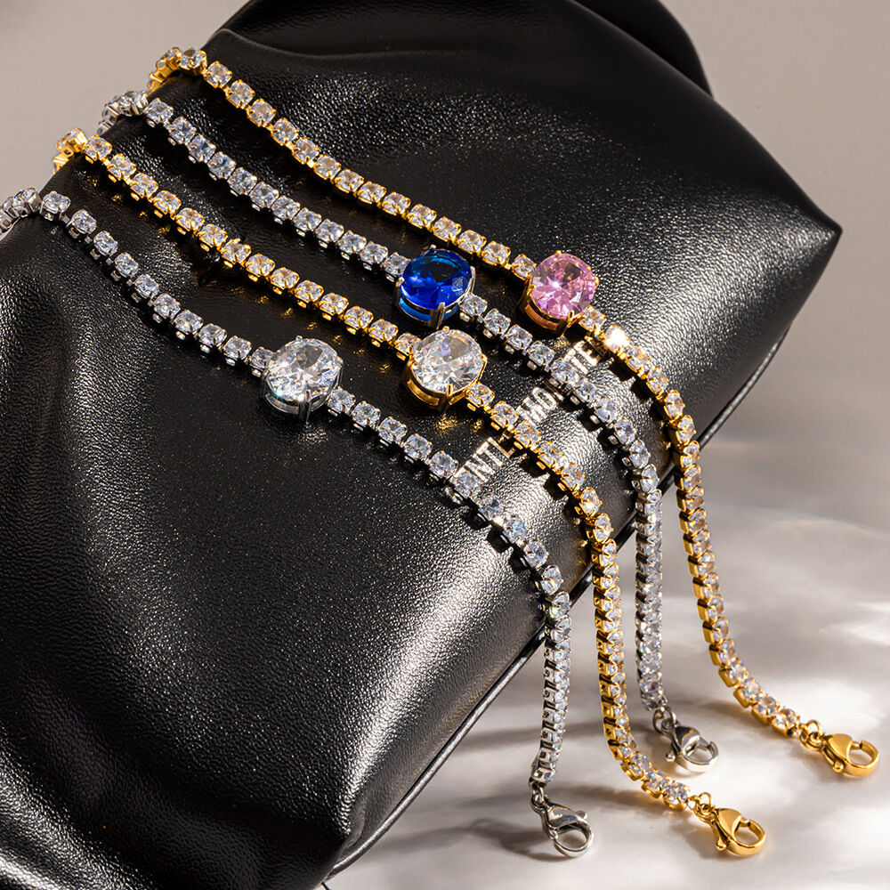 Luxurious Elegant Ellipse Shape Stainless Steel Waterproof Gold Color Zircon Women's Chain Bracelets Picture2