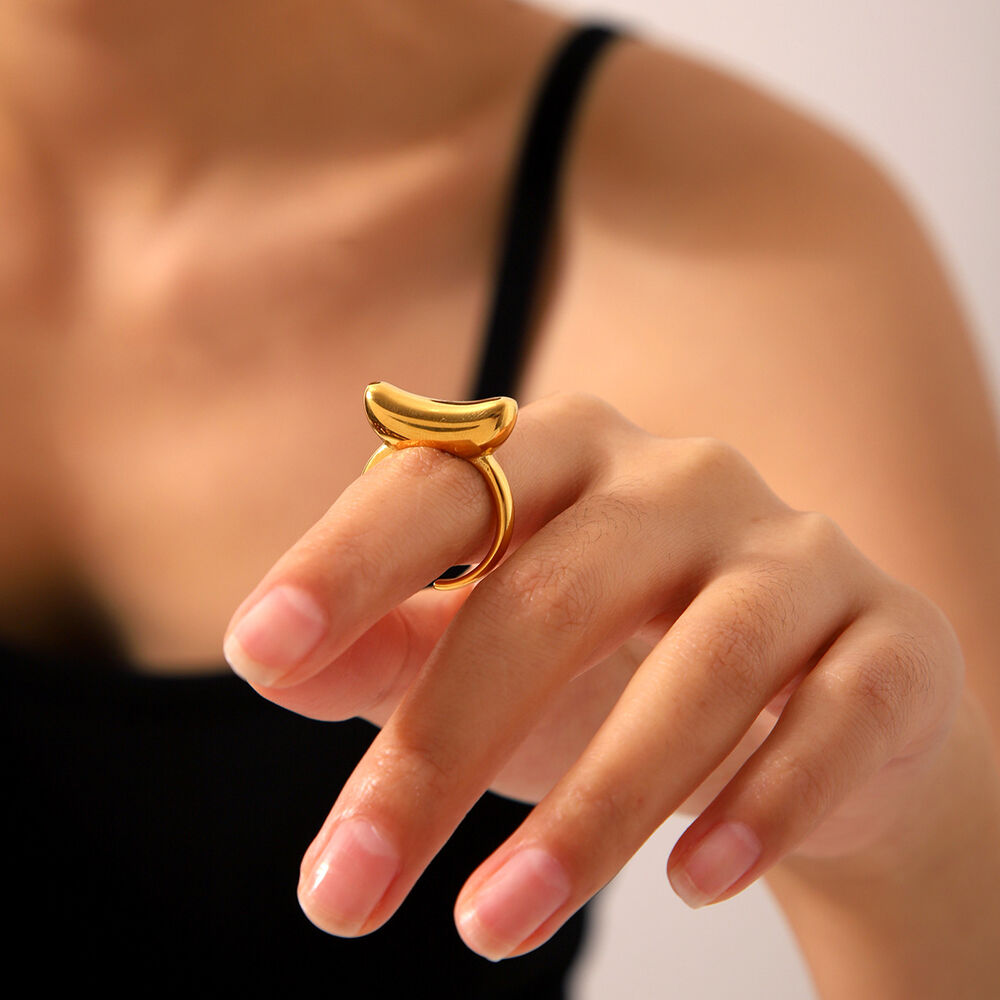Simple Irregular Shape Stainless Steel Waterproof Gold Color Statement Rings Picture3