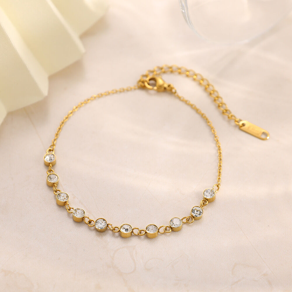 Simple Beads Stainless Steel Waterproof Gold Color  Zircon Women's Beaded Bracelets h5 Picture3