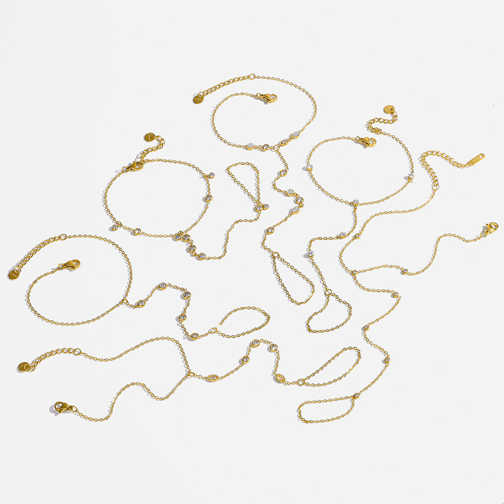 Simple Chain Circle Stainless Steel Waterproof Gold Color Zircon Women's Hand Chain Picture5