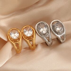 Simple Geometric Shape Stainless Steel Waterproof Gold Color Women's Stud Earrings h5 Picture2