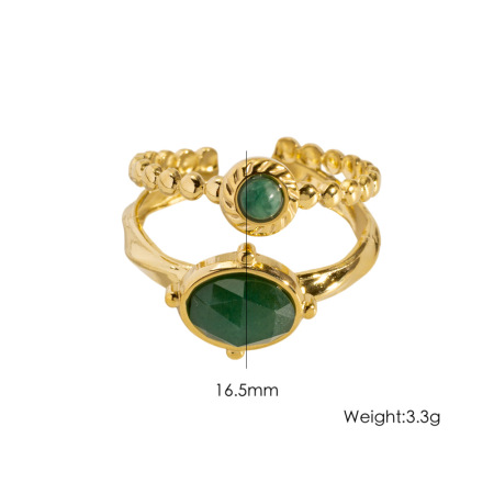 Retro Irregular Shape Stainless Steel Waterproof Gold Color Women's Gemstone Rings