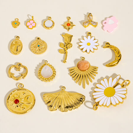 Simple Diy Sun Cross Clover Circle Fish Stainless Steel Waterproof Gold Color Women's Pendants