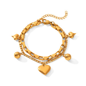 Daily Heart Chain Stainless Steel Waterproof Gold Color Women's Charm Bracelets h5