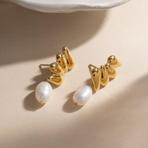 Elegant Stainless Steel Waterproof Gold Color Pearl Women's Drop Earrings h5 Picture2