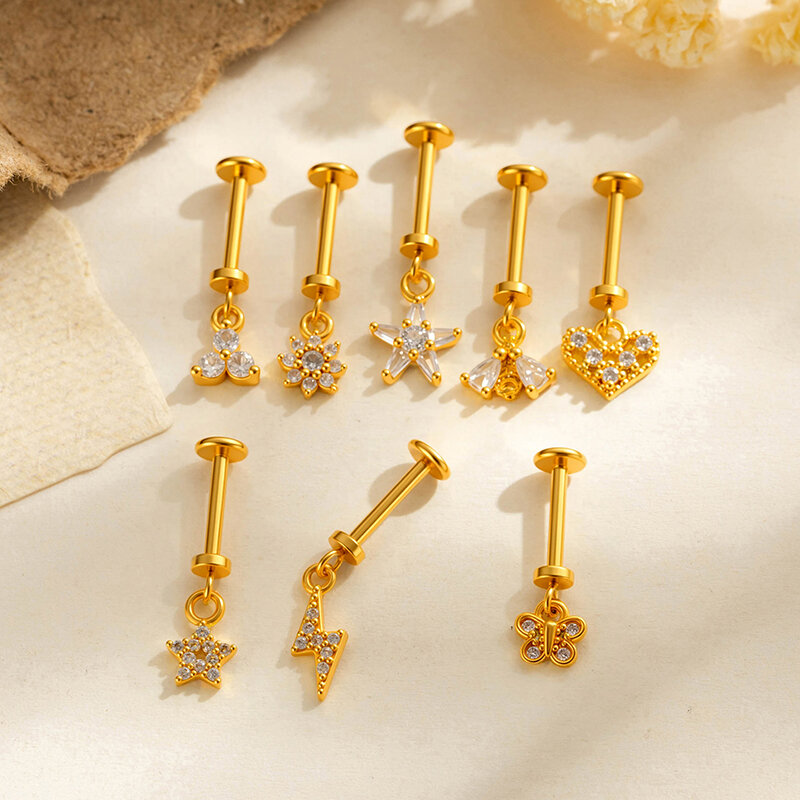 Simple Heart Copper Gold Color Zircon Women's Piercing Earrings Picture5