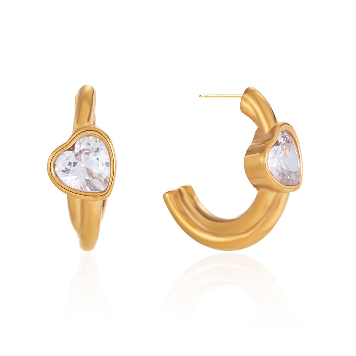 Einfache, herzförmige Ohrstecker aus Edelstahl, wasserdicht, goldfarben, mit Zirkonia-Zirkonia h5 Bild5