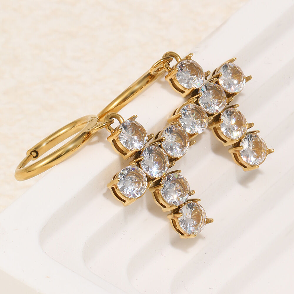 Simple Cross Stainless Steel Waterproof Gold Color Zircon Women's Drop Earrings 2