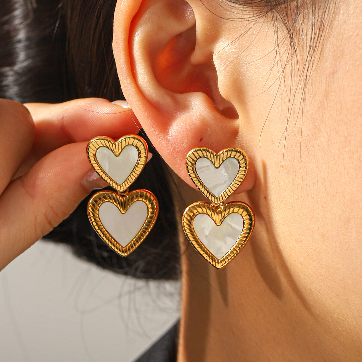 Simple Series Daily Droplet Heart Stainless Steel Waterproof   Gold Color  Shell Women's Dangle Earrings Picture5