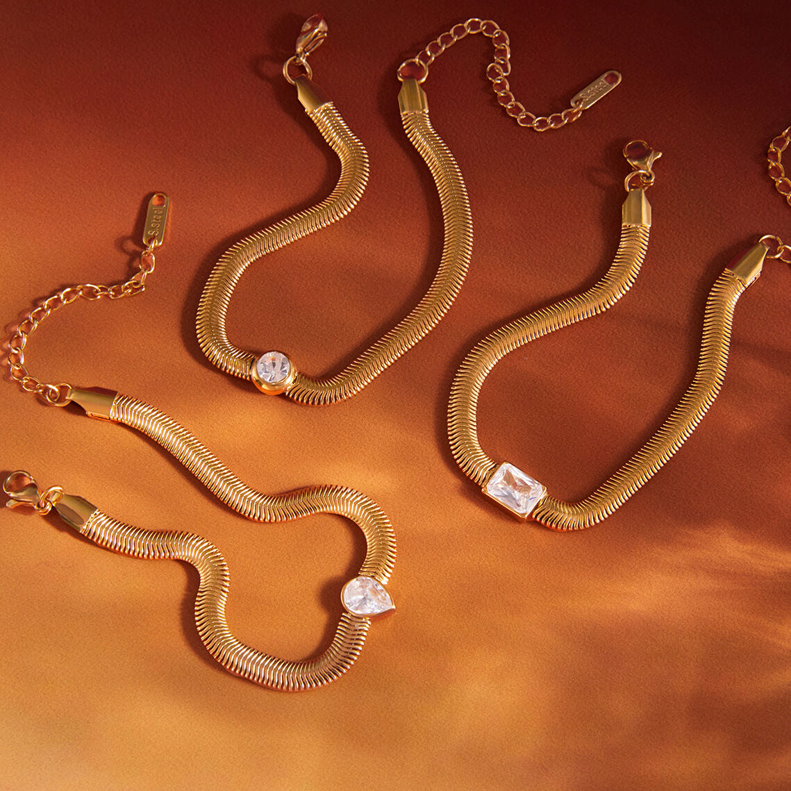 Luxurious Chain Stainless Steel Waterproof Gold Color Zircon Women's Charm Bracelets