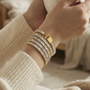 Luxurious Chain Stainless Steel Waterproof Gold Color Zircon Women's Charm Bracelets h5 Picture3