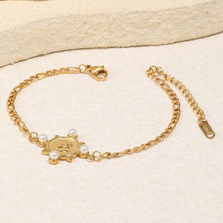 Retro Stainless Steel Waterproof Gold Color Pearl Women's Charm Bracelets
