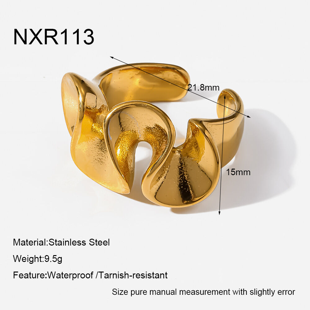 Irregular Shape Stainless Steel Waterproof   Gold Color  Statement Rings h5 