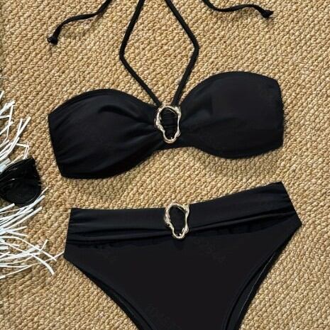 Simple High End Solid Color Beach Polyester Bikini Set h5Picture3