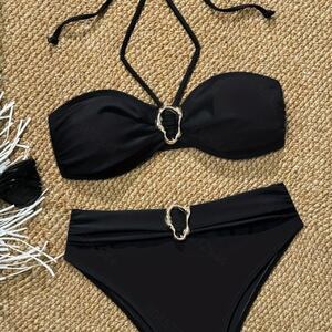 Simple High End Solid Color Beach Polyester Bikini Set h5 Picture3