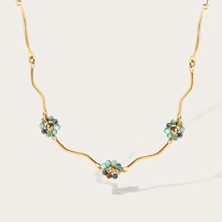 Romantic Series Sweet Flower Stainless Steel Waterproof Gold Color Women's Chain Necklaces