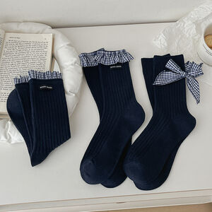 Checked Patchwork Ruffled Edge Mid-Calf Socks h5 Picture2