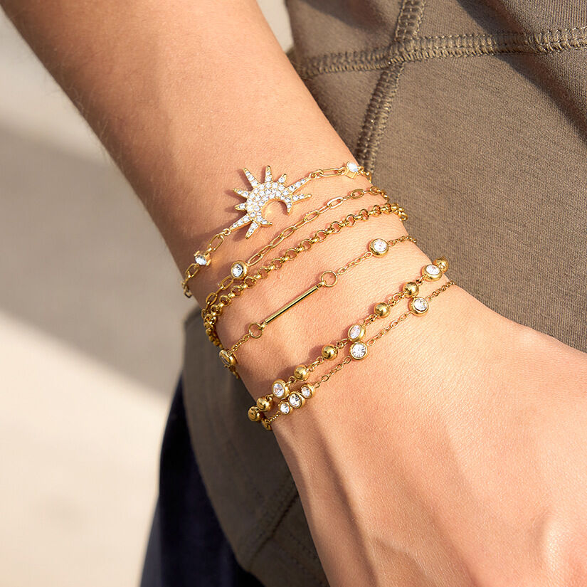 Simple Sun Shape Stainless Steel Waterproof Gold Color Zircon Women's Charm Bracelets h5Picture3