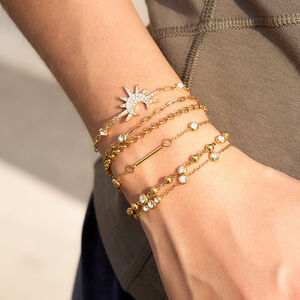 Simple Sun Shape Stainless Steel Waterproof Gold Color Zircon Women's Charm Bracelets h5 Picture3