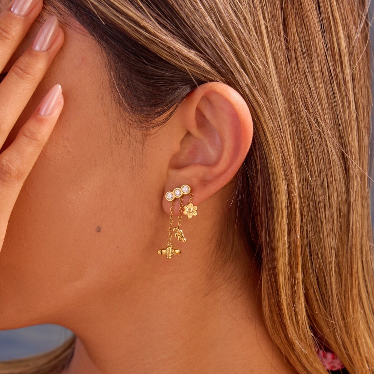 Simple Series Daily Flower Wings Stainless Steel Waterproof   Gold Color  Women's Drop Earrings