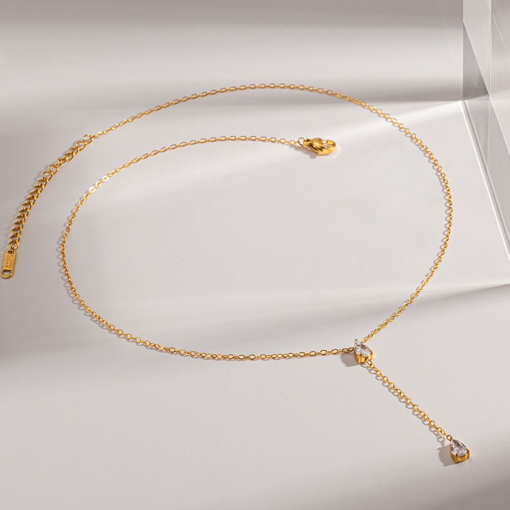 Simple Luxury Droplet Stainless Steel Waterproof Gold Color Zircon Women's Pendant Necklaces h5 Picture2