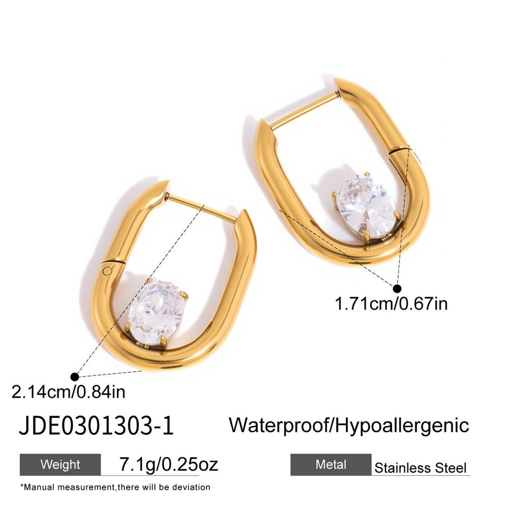 Droplet Circle Stainless Steel Waterproof Gold Color Zircon Women's Hoop Earrings
