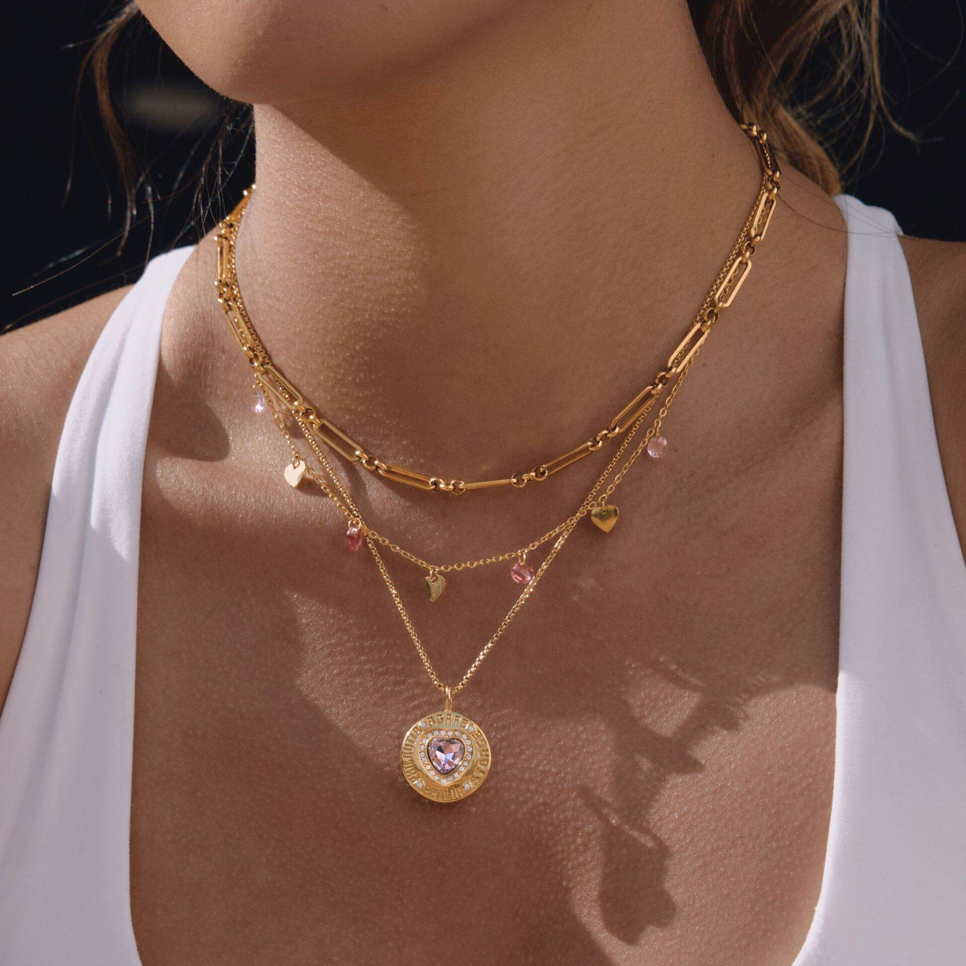 Teufelsauge- und herzförmige Halskette mit Anhänger aus wasserdichtem Edelstahl in Goldfarbe und Zirkonia für Damen h5 Bild5