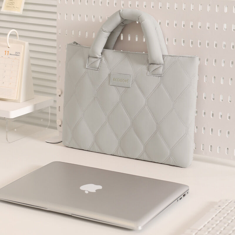 Office Style Quilted Stitching Solid Color Fabric Women's Laptop Bag 