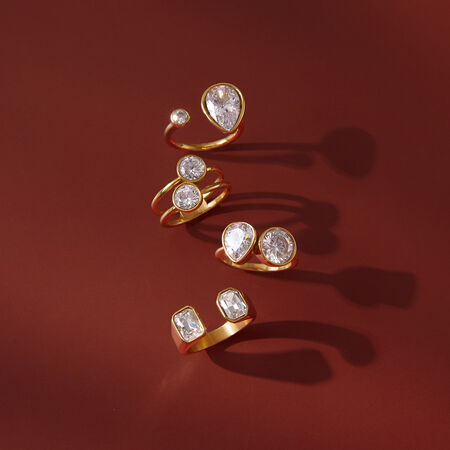 Simple Irregular Shape Stainless Steel Waterproof Gold Color Zircon Women's Gemstone Rings