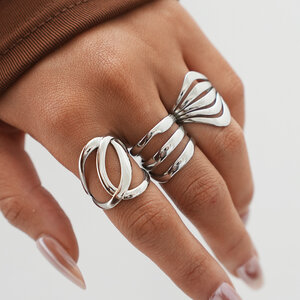 Simple Daily Irregular Shape Lines Stainless Steel Waterproof Gold Color Statement Rings h5 Picture3