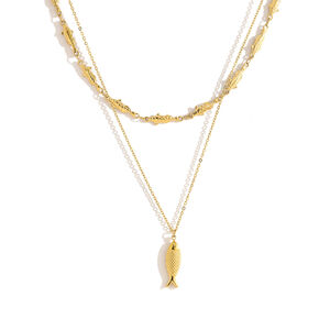 Fish Shape Stainless Steel Waterproof Gold Color Women's Layered Necklaces h5 Picture5