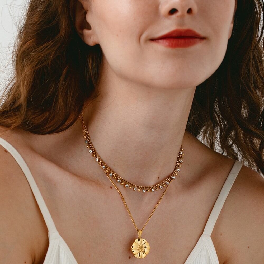 Romantic Flower Stainless Steel Waterproof Gold Color Pearl Women's Pendant Necklaces h5Picture4
