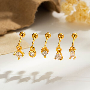 Simple Rectangle Copper Gold Color Zircon Women's Piercing Earrings h5 Picture6