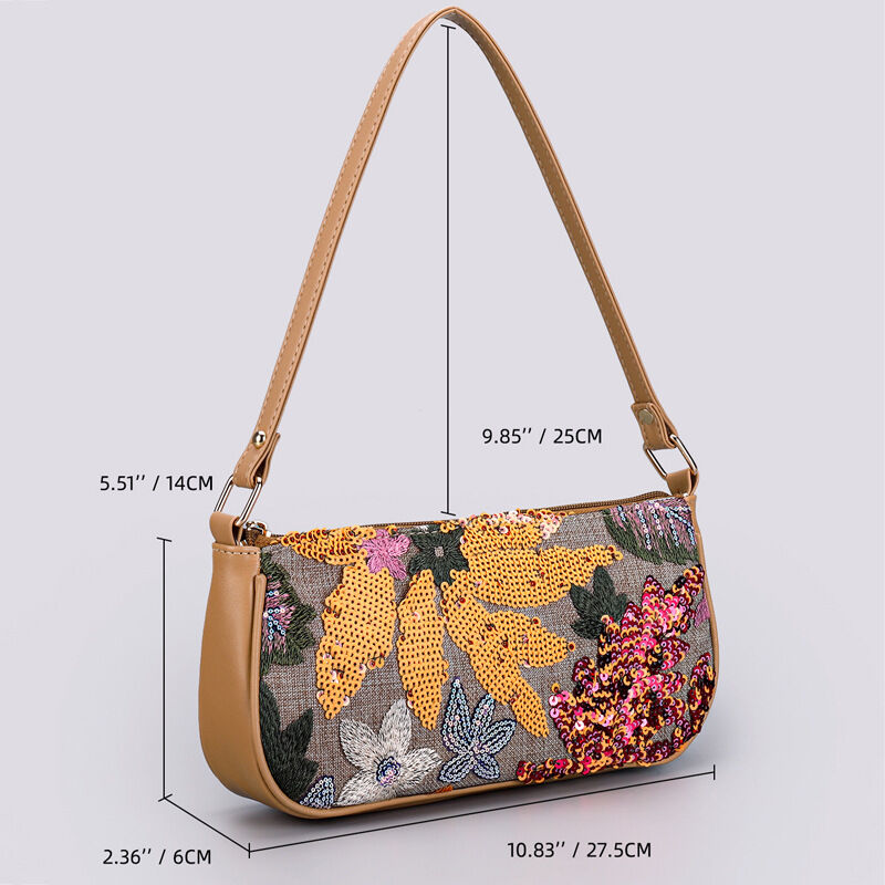 Luxuriöse, perlenbestickte Schultertaschen für Damen mit Blumenmuster Bild5