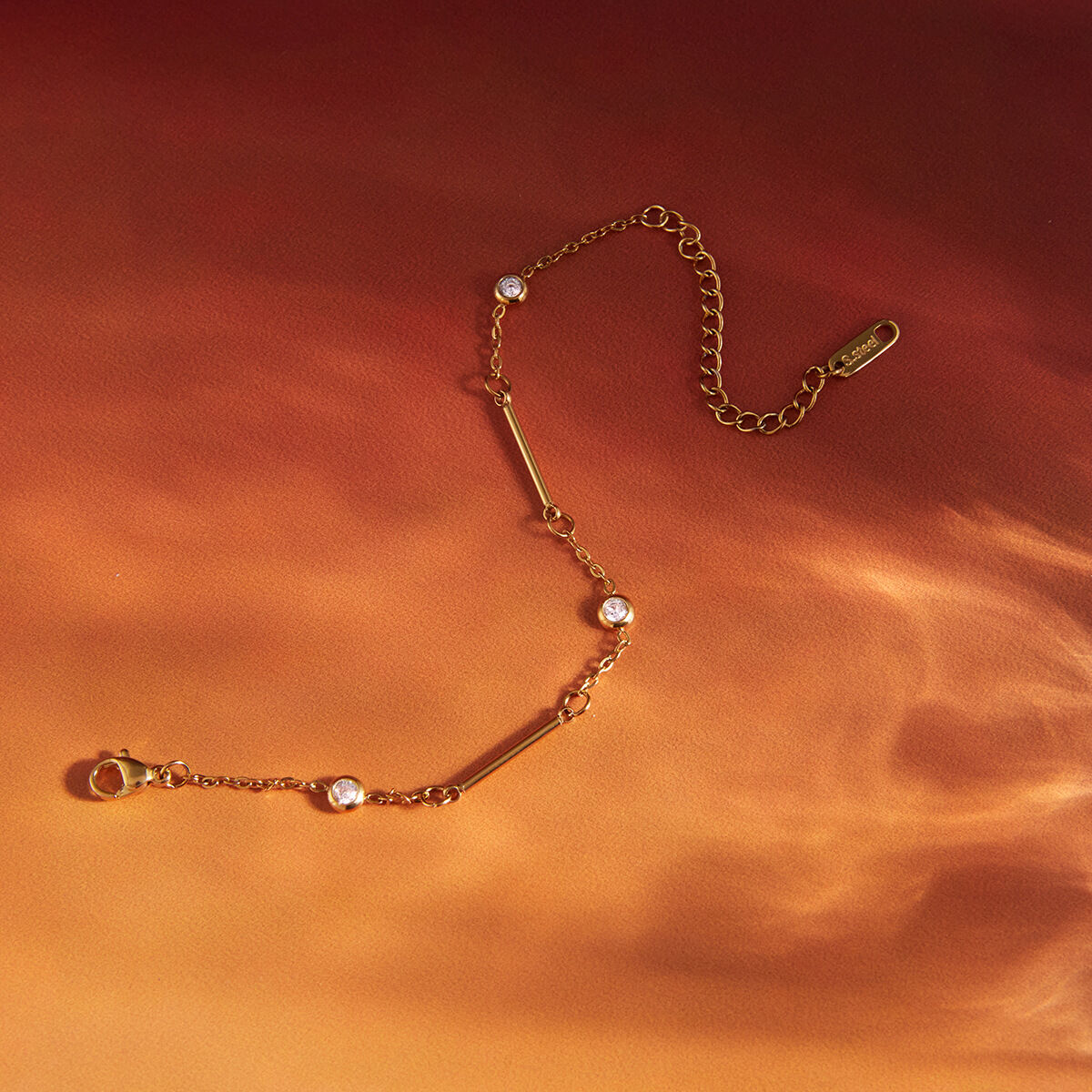Simple Sun Shape Stainless Steel Waterproof Gold Color Zircon Women's Charm Bracelets h5 Picture4
