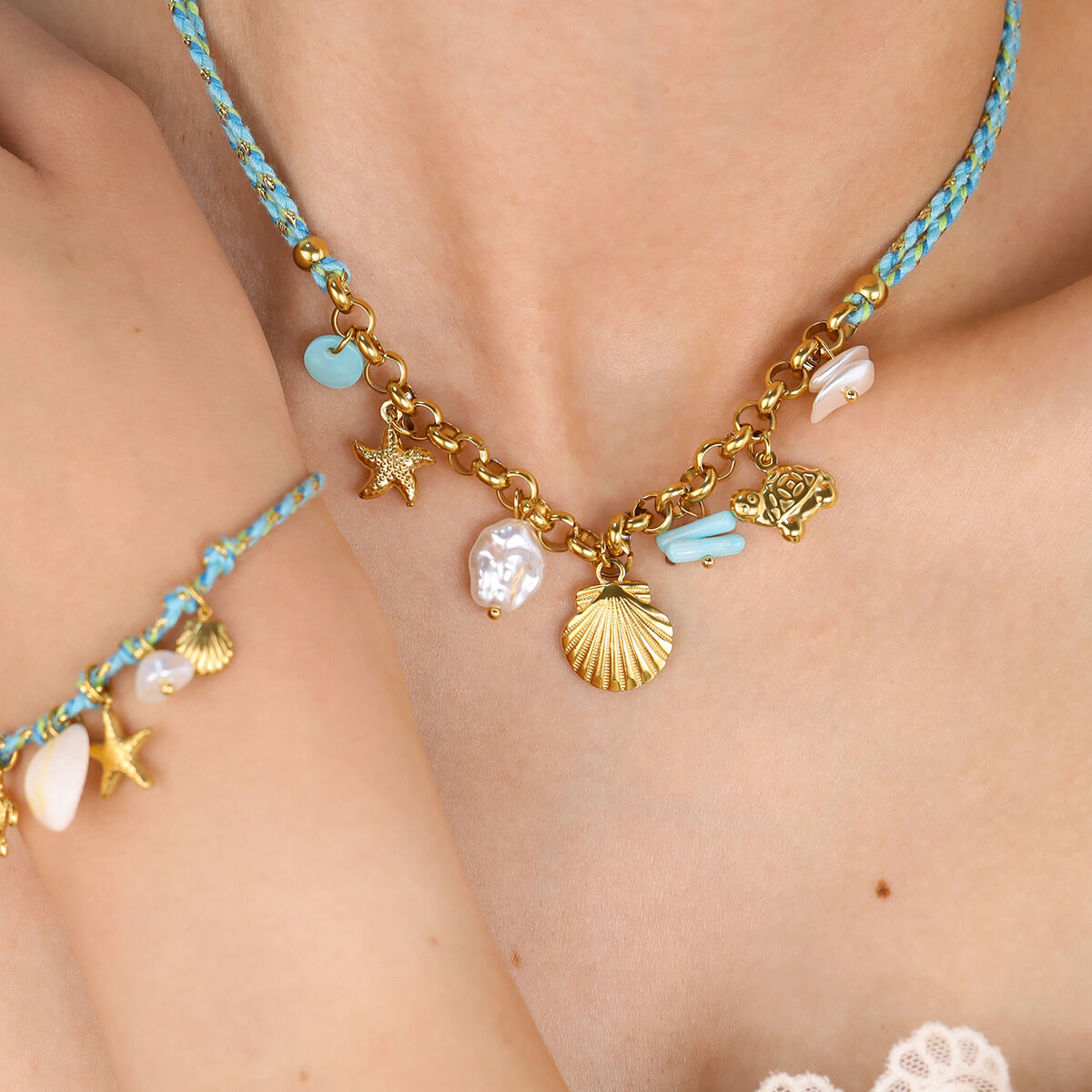 Vacation Oceanic Stainless Steel Waterproof Gold Color Women's Braided Necklaces h5 Picture3