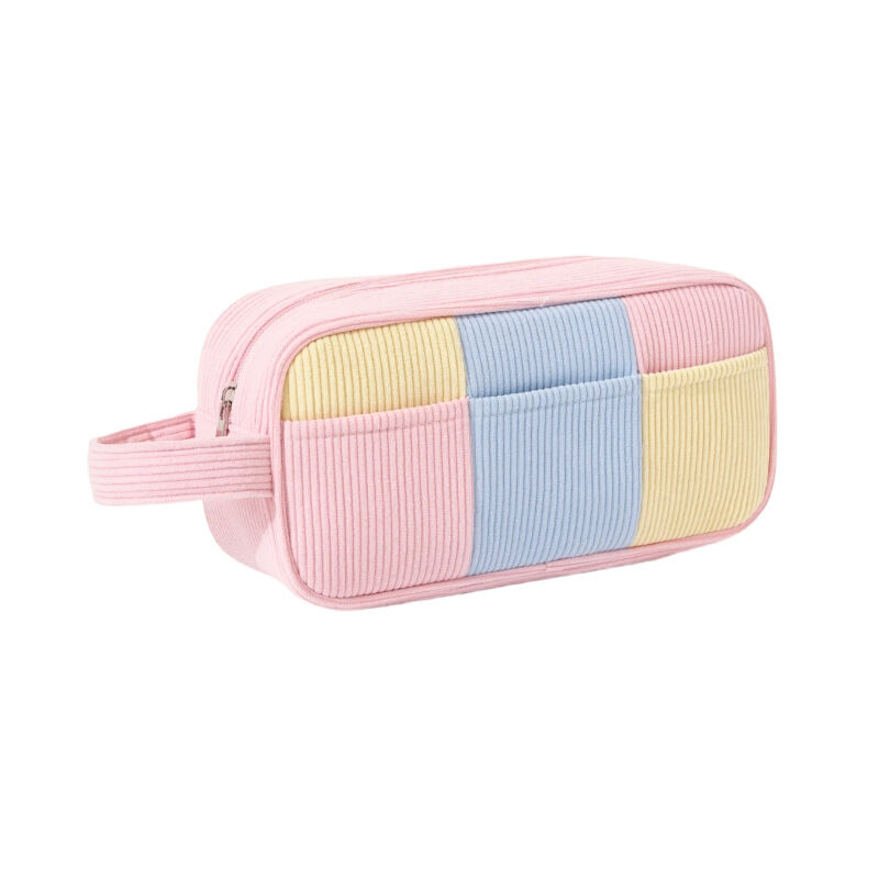 Simple Plaid Mixed Color Corduroy Women's Makeup Bags