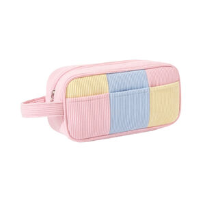 Simple Plaid Mixed Color Corduroy Women's Makeup Bags h5