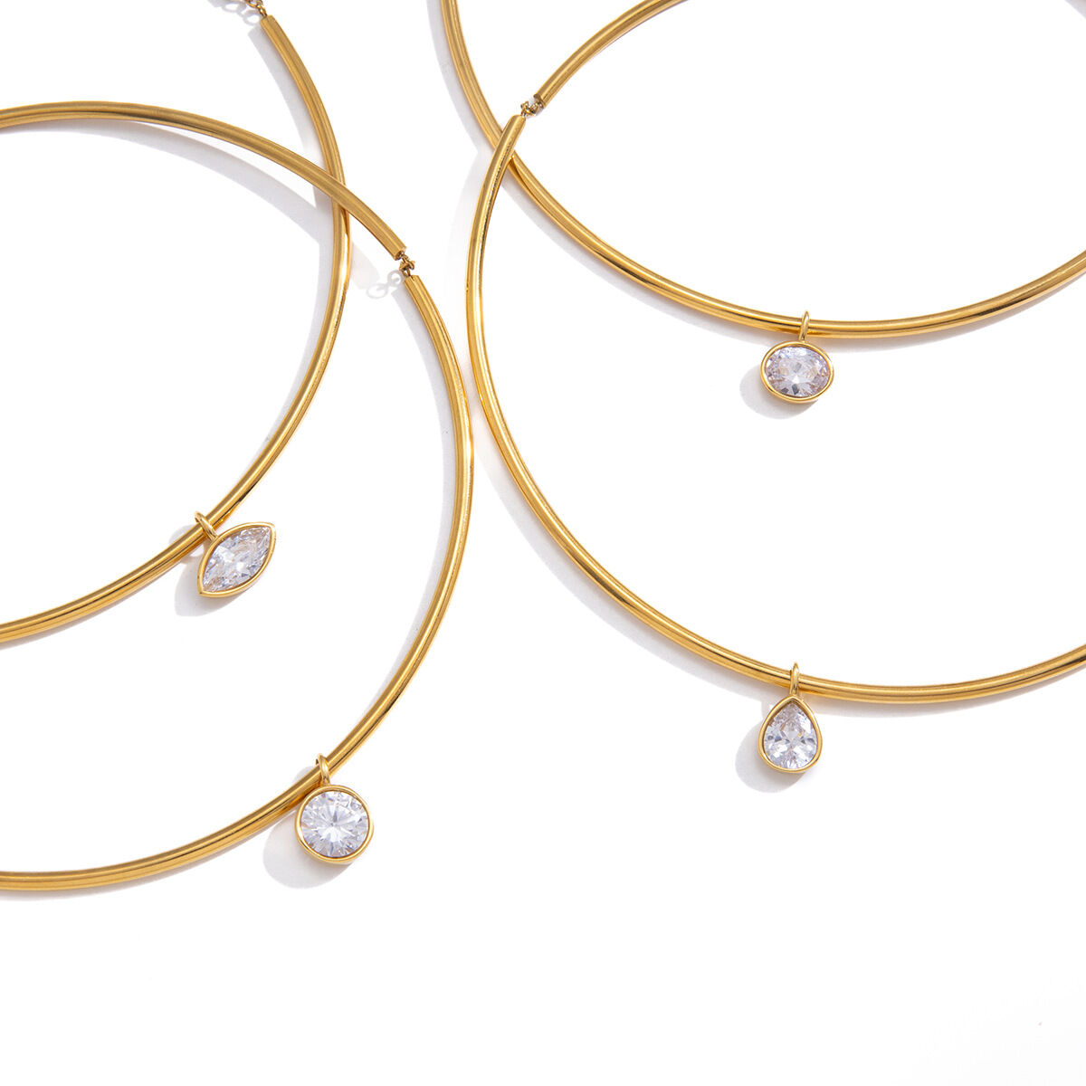 Simple Droplet Stainless Steel Waterproof Gold Color Zircon Women's Pendant Necklaces h5 Picture6