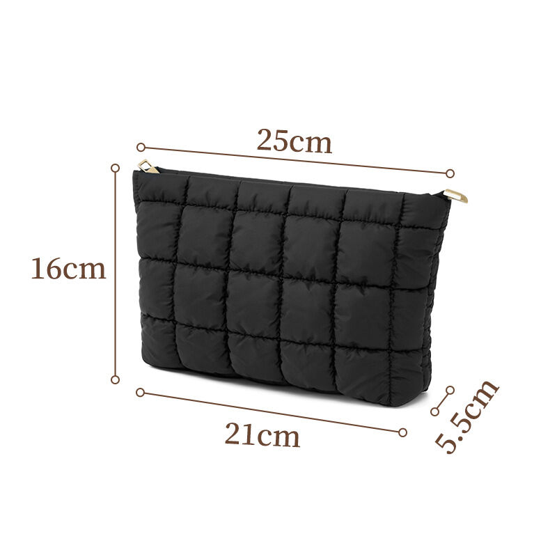 Simple Plaid Puff Fabric Women's Makeup Bags