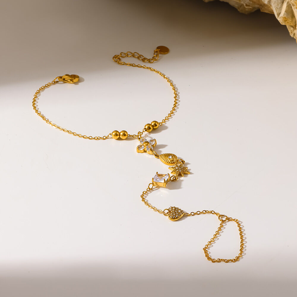 Luxurious  Droplet Heart Chain Geometric Shape Stainless Steel Waterproof   Gold Color  Zircon Women's Hand Chain 2