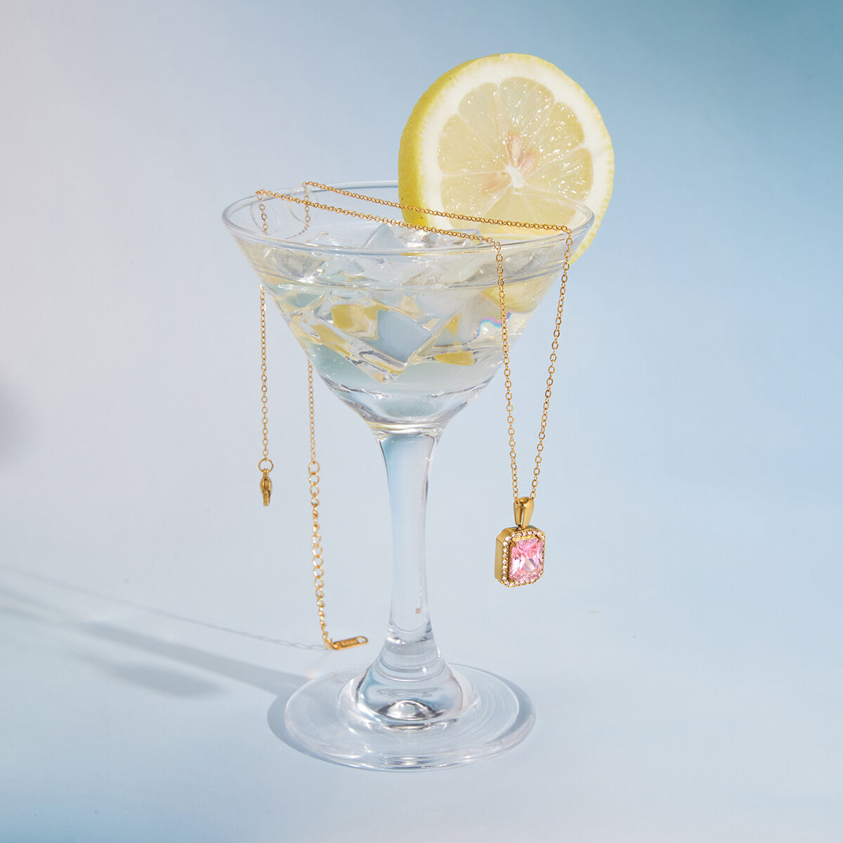 Luxurious Simple Droplet Stainless Steel Waterproof Gold Color Zircon Women's Pendant Necklaces h5 Picture5