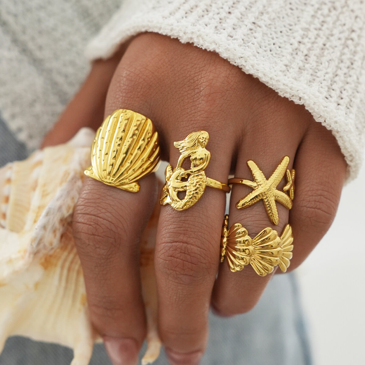 Simple Series Daily Turtle Stainless Steel Waterproof   Gold Color  Statement Rings 2